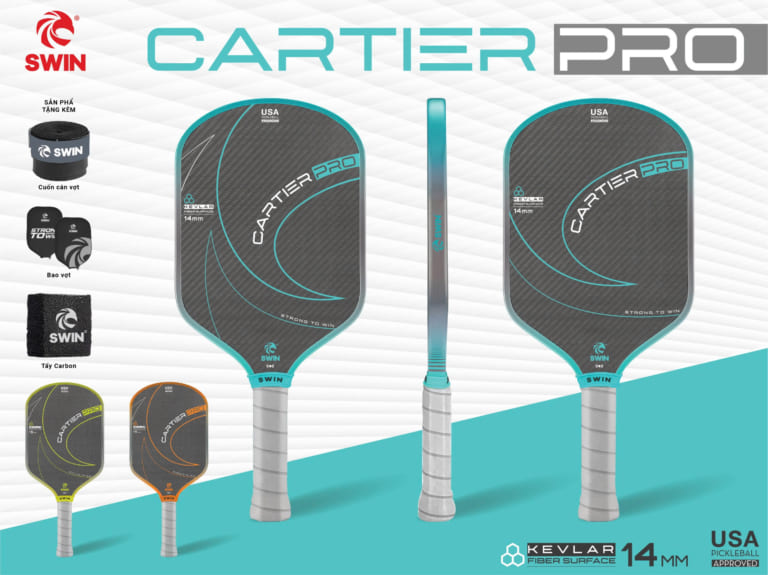 Vợt Pickleball Swin Cartier – Sợi Carbon Kevlar (Xanh Nước Biển)