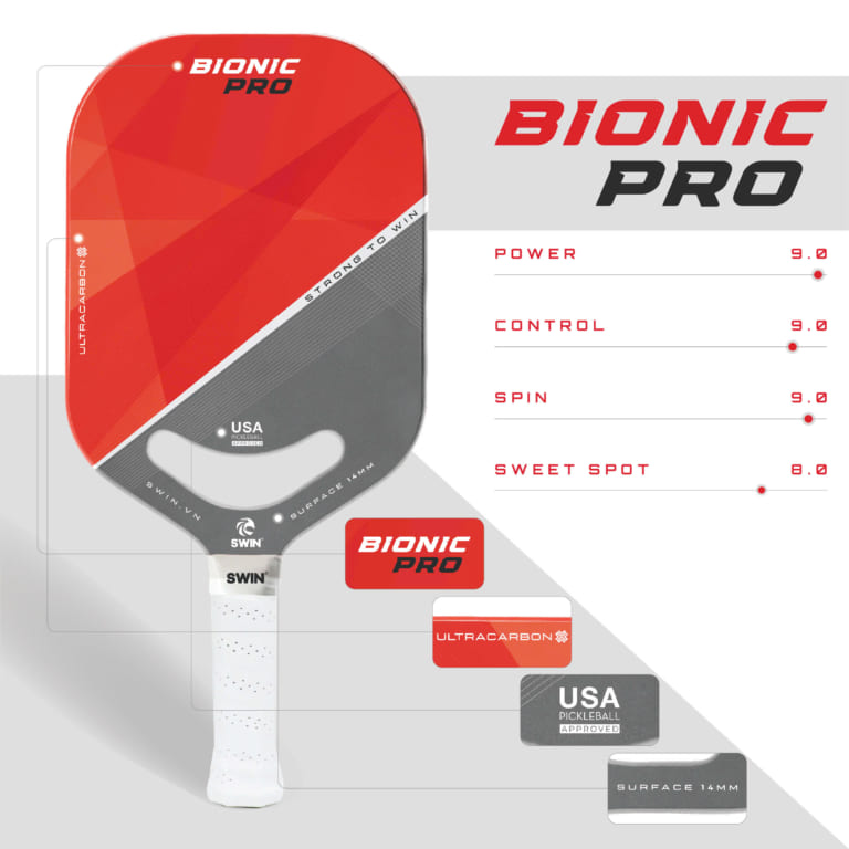 Vợt Pickleball Swin Bionic – Chất Liệu UltraCarbon Cao Cấp (Màu Đỏ)